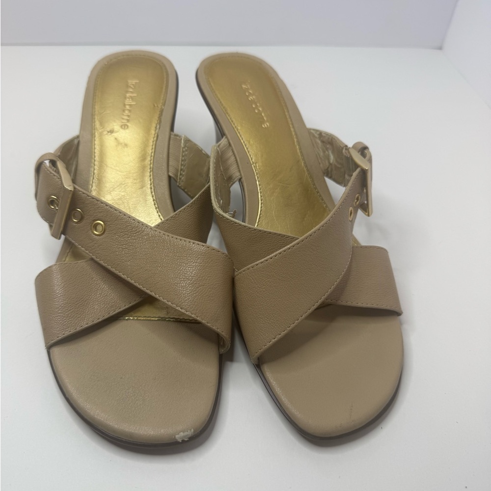 Liz Claiborne Trudy Women's Beige Mules with Gold Accents Size 9M